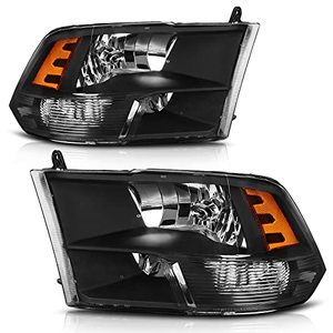 lot 67971 image: AUTOSAVER88 Headlight Assembly Compatible with 09-18 Dodge Ram Quad 1500 2500 3500 Pickup Replacement Headlamp Black Housing Clear Lens
