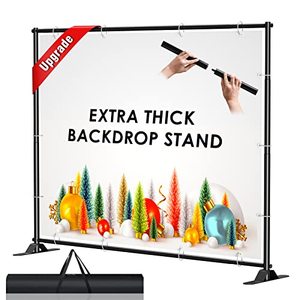 lot 67976 image: AKTOP 4x7-8x10 FT Extra Thick Backdrop Banner Stand, Heavy Duty Adjustable Step and Repeat Stand for Parties & Photography, Portable Trade Show Photo Booth Background with Carrying Bag