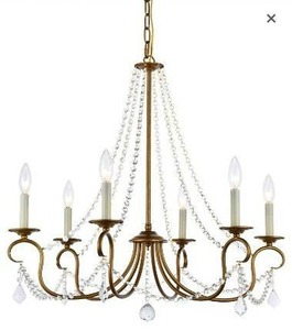 lot 67981 image: A1A9 Modern 6 Light Candle Style Chandelier with Crystal Accents, Simple ClassicTraditional Pendant Light, Kitchen Island Ceiling Light Fixture for Entryway, Hallway, Dining Room and Foyer (Gold)