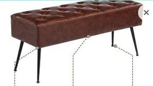 lot 67985 image: Fefances Modern Accent Bench Faux PU Leather Sitting Bench Living Room Bench for Bedroom Indoor Benches Entryway Ottoman Brown