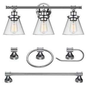 lot 68222 image: Globe Electric 60 Watt Parker 5-Piece Chrome All-In-One Bath Set