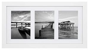 lot 68224 image: Golden State Art, Display (3) 5x7 Pictures, 9x18 White Photo Wood Collage Frame with White Mat & Real Glass (White)