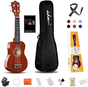 lot 68255 image: ADM Soprano Ukulele for Beginners 21 Inch Hawaiian Wood Ukelele Kit Free Online Lesson for Kids Adults Students Starter Professional Ukulele Pack Bundle with Strap and Gig Bag etc, Brown