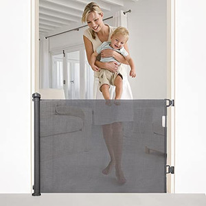 lot 68289 image: Retractable Baby Gate for doorwaysExtra Wide Safety Kids or Pets Gate34 Tall, Extends up to 59 WideMesh Safety Dog Gate for Stairs, Indoor, Outdoor, Doorways, Hallways, Grey