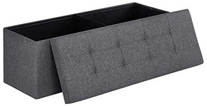 lot 69300 image: SONGMICS 43 Inches Folding Storage Ottoman Bench Storage Chest Foot Rest Stool with Wooden Divider, Holds up to 660 lb, Dark Gray ULSF77K