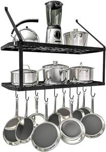 lot 69313 image: Shelf Pot And Pan Rack - Mounted Hanging Pot Rack For Kitchen Storage And Organization (Retails $101.32)