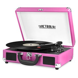 lot 69317 image: Victrola Vintage 3-Speed Bluetooth Portable Suitcase Record Player with Built-in Speakers  Upgraded Turntable Audio Sound Includes Extra Stylus  Pink, 1SFA (VSC-550BT-PNK)