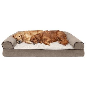 lot 69320 image: FurHaven Pet Dog Bed Orthopedic Faux Fleece & Chenille Sofa-Style Couch Pet Bed for Dogs & Cats, Cream, Jumbo Plus