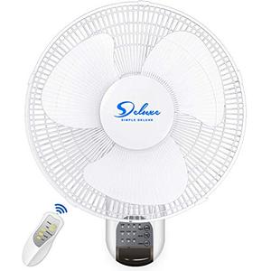 lot 69603 image: Simple Deluxe 16 Inch Adjustable Tilt, Digital Household Wall Mount Fans, 90 Degree, 3 Speed Settings, 1 Pack, White
