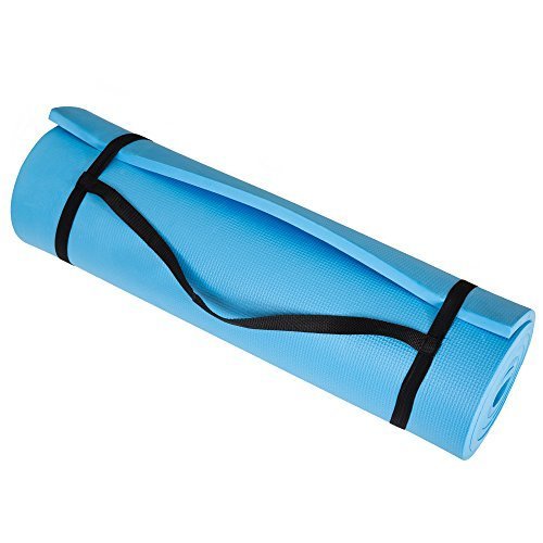 lot 22390 image: Extra Thick Yoga Mat- Non Slip Comfort Foam, Durable Exercise Mat For Fitness, Pilates and Workout With Carrying Strap By Wakeman Fitness (Light Blue)