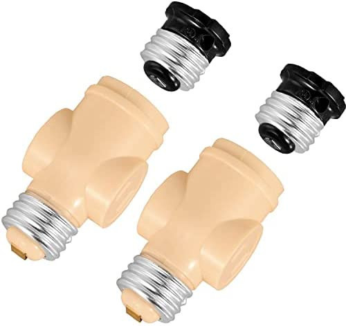 lot 10054 image: E26 to 2-Prong Plug Outlet - UL Listed, 4 Packs Light Socket to Plug Adapter - Outlet Light Socket Adapters, E26 Bulb Socket to Outlet Splitter, 2 Off White 2 Black