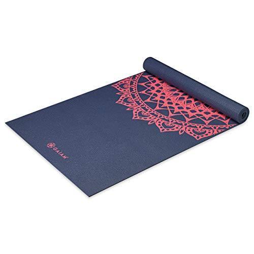 lot 20074 image: Gaiam Yoga Mat Classic Print Non Slip Exercise & Fitness Mat for All Types of Yoga, Pilates & Floor Workouts, Pink Marrakesh, 4mm, 68L x 24W x 4mm Thick