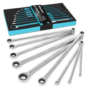 lot 20500 image: DURATECH Extra Long Ratcheting Wrench Set, Metric, 9-Piece, 8-22mm, Chrome Vanadium Steel, with EVA Foam Tool Organizer