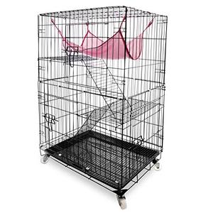 lot 20501 image: Daorfaa 2-Tier Large Cat Ferret Cage Kennel Crate Playpen Box, Collapsible Home for Small Animals, 24 x 17 x 40 Inches, Black