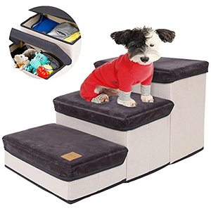 lot 20507 image: ROSE ANGEL R A Dog Stairs Steps, Foldable Pet Stairs Dog Steps for High Beds, 3-Layer Pet Storage Stepper Pet Steps for Small Dogs Cats (Dark Grey)