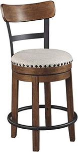 lot 20520 image: Signature Design by Ashley Valebeck Rustic Farmhouse 24.5�� Counter Height Swivel Bar Stool, Brown