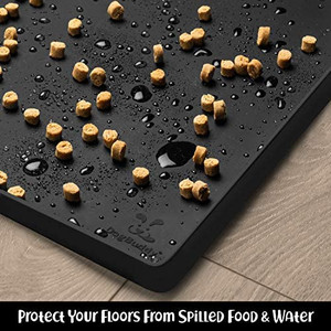 lot 20521 image: DogBuddy Dog Food Mat - Waterproof Dog Bowl Mat, Silicone Dog Mat for Food and Water, Pet Food Mat with Edges, Dog Food Mats for Floors, Nonslip Dog Feeding Mat (XL 28 x 18, Black)