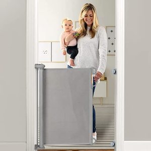 lot 20522 image: Momcozy Retractable Baby Gate, 33 Tall, Extends up to 55 Wide, Child Safety Baby Gates for Stairs, Doorways, Hallways, Indoor, Outdoor