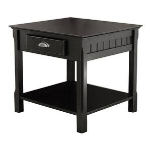 lot 20537 image: Timber End Table with One Drawer and Shelf