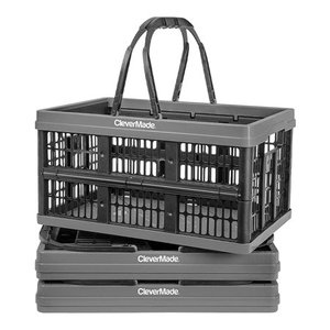 lot 20540 image: CleverMade CleverCrate 16 Liter Collapsible Shopping Basket, Charcoal (3-Pack)