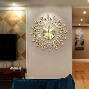 lot 20563 image: 26.4 Luxury Large Wall Clock 3d Peacock Wall Watch Living Room Decor