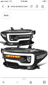 lot 17772 image: Sequential Turn Signal LED DRL Black Housing Clear Corner Projector Headlight Lamps Compatible with Toyota Tacoma 16-20