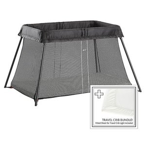 lot 37839 image: BabyBjorn Travel Crib Light Black and Fitted Sheet Bundle Pack