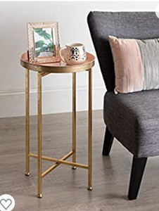 lot 37861 image: Round Metal Foldable Tray Accent Table, Pink with Gold Base