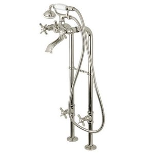 lot 37920 image: Kingston Brass Double Handle Floor Mounted Freestanding Tub Filler with Supply Line