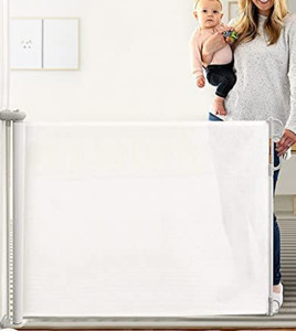 lot 37933 image: Retractable Baby Gate, Momcozy Extra Wide Mesh Baby Gates for Stairs, 33 Tall, Extends to 71 Wide,