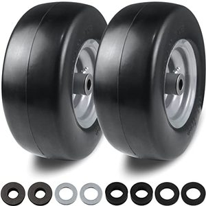 lot 22600 image: 2 PCS 11x4.00-5 Flat Free Lawn Mower Tire on Wheel, 34 or 58 Bushing, 3.4-4-4.5 -5 Centered Hub, Universal Fit Smooth Tread Tire for Zero Turn Lawn Mowers, with Universal Adapter Kit