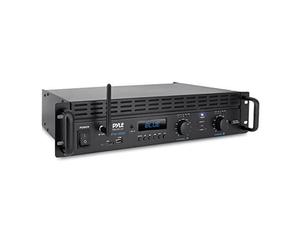 lot 22614 image: 2-channel bluetooth power amplifier - 2000w bridgeable rack mount pro audio sound wireless home stereo receiver wtrs xlr input, lcd, bridge mode.