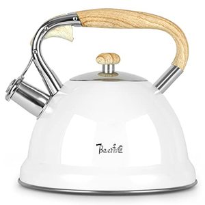 lot 22648 image: Stove Top Whistling Tea Kettle��Food Grade SUS304 stainless Steel Tea Kettle More Durable and Larger Capacity 3.17 Quart Teapot Mitt Included (White)��