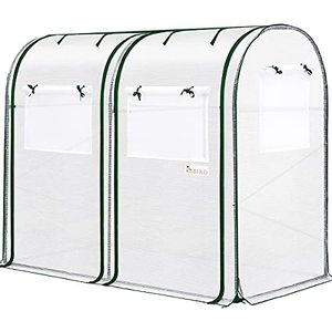 lot 22656 image: KING BIRD Upgraded 73 x 37 x 59 Mini Greenhouse, Heavy Duty Powder-Coated Steel Frame, 2 Zippered Screen Doors 4 Screen Windows, Tall Garden Plant Hot Green House, 8 Stakes 4 Ropes, White