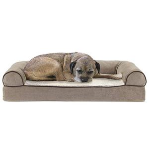 lot 22659 image: Furhaven Pet Bed for Dogs and Cats - Sherpa and Chenille Sofa-Style Cooling Gel Foam Dog Bed, Removable Machine Washable Cover - Cream, Medium