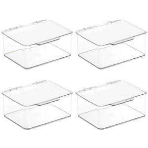 lot 22678 image: mDesign Plastic Kitchen Pantry Food Storage Bin Box, Lid - 4 Pack - Clear