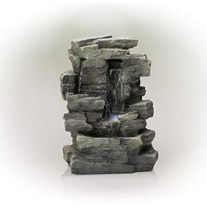 lot 22679 image: Alpine Corporation WIN220 Waterfall wWhite LED Light Tabletop Fountains, 9L x 7W x 13H, Gray
