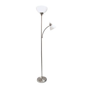 lot 22693 image: Simple Designs Home LF2000-BSN Simple Designs, Brushed Nickel Floor Lamp with Reading Light