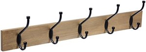 lot 22697 image: Wall-Mounted Farmhouse Coat Rack, 5 Standard Hooks, Barnwood