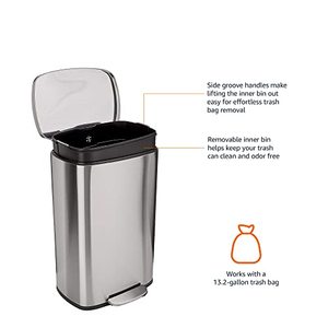 lot 22702 image: 50 Liter  13.2 Gallon Soft-Close, Smudge Resistant Trash Can with Foot Pedal - Brushed Stainless Steel, Satin Nickel Finish