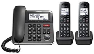 lot 22712 image: Panasonic Expandable CordedCordless Phone System with Answering Machine and One Touch Call Blocking �� 2 Handsets - KX-TGB852B (Black)