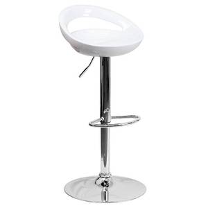 lot 22742 image: Flash Furniture Contemporary White Plastic Adjustable Height Barstool with Rounded Cutout Back and Chrome Base