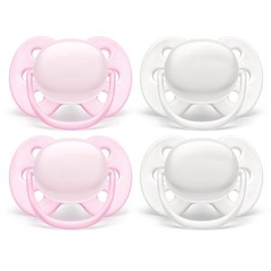 lot 22766 image: Philips Avent Ultra Soft Pacifier, 0-6 months, Arctic White  Pink, 4 pack, SCF21441
