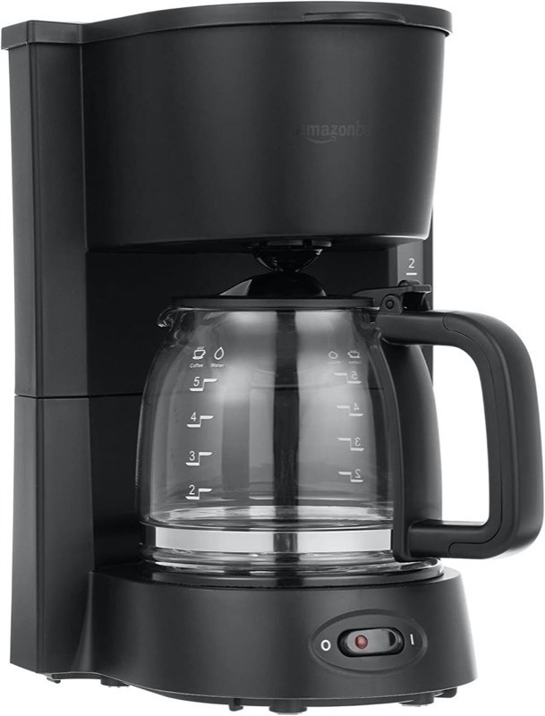 lot 26935 image: Amazon Basics - 5-Cup (25 Oz) Coffeemaker with Glass Carafe and Reusable Filter, Black - Retail $22.54