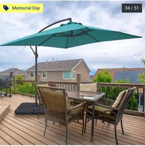 lot 26068 image: Bonosuki - 8.2 x 8.2Ft - Patio Offset Umbrella With Base for Garden - Turquoise Blue - Retail $259.83
