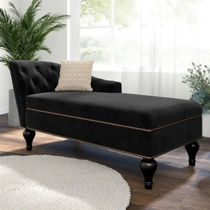 lot 26077 image: Chaise Lounge Indoor Chair Tufted Fabric, Modern Sleeper Lounge Sofa - Black - Retail $619.99