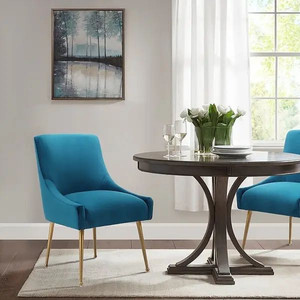 lot 26078 image: GZMR - Velvet Upholstered Dining Chair (Set of 2) - Retail $631.56