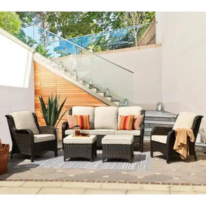 lot 26084 image: PARTIAL Not a Complete Set Please Read Additional Details- OVIOS New Kenard Brown 5-Piece Wicker Outdoor Patio Conversation Seating Set - Retail $849.99