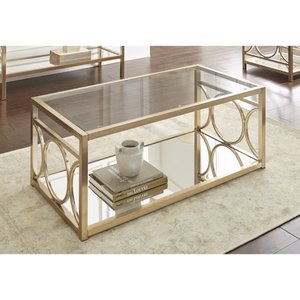 lot 26086 image: Oria - Modern Tempered Glass and Gold Metal Coffee Table by Greyson Living - Retail $287.99