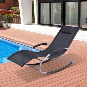 lot 26099 image: Outsunny - Zero Gravity Chaise Rocker Patio Lounge Chairs with Recliner w Detachable Pillow & Weather-Fighting Fabric, Black  - Retail $98.93